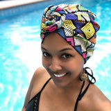 AQUA Sun Bun Turban (Geo Print)