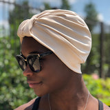 AQUA Waterproof Headwear, Luxe Banded Turban in Sand