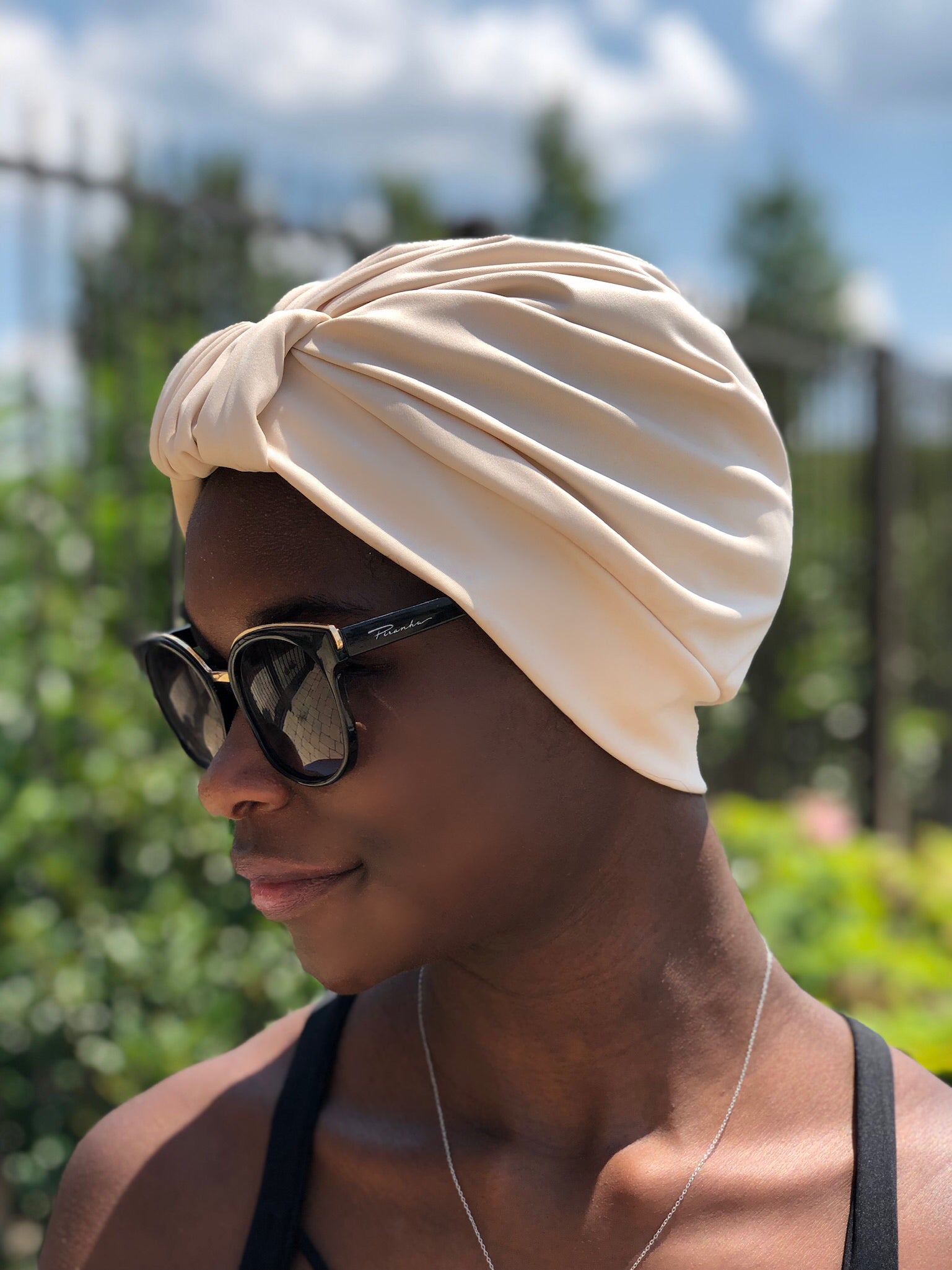 AQUA Waterproof Headwear, Luxe Banded Turban in Sand