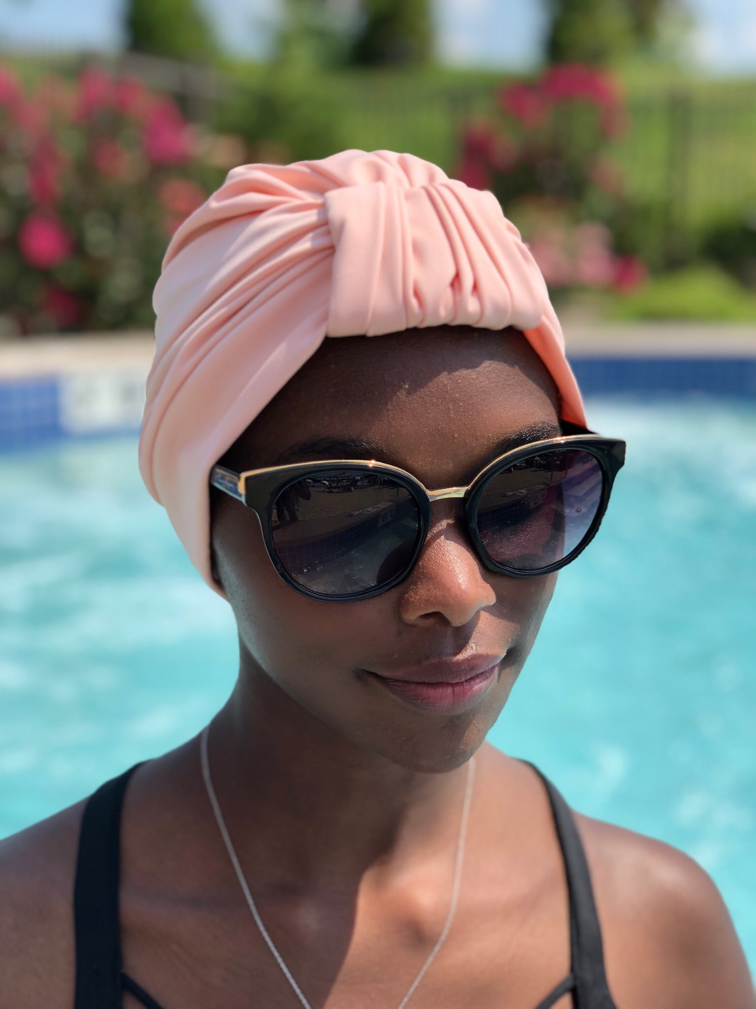 AQUA Waterproof Headwear, Luxe Banded Turban in Blush